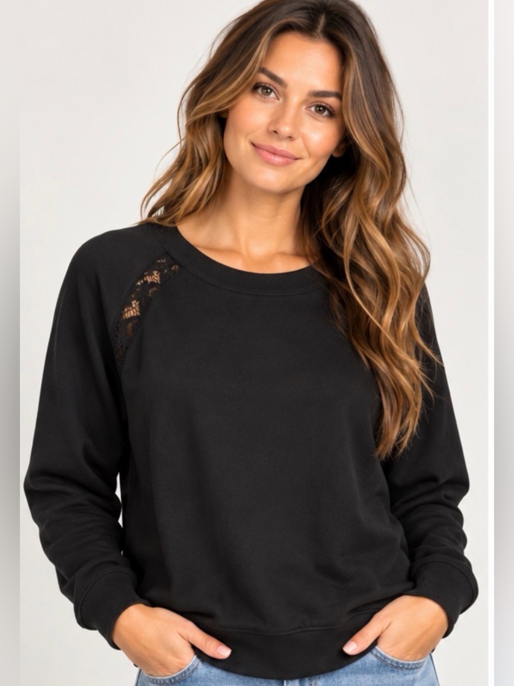 Central‎ Park Brand Black Sweatshirt with Lace Detail XL